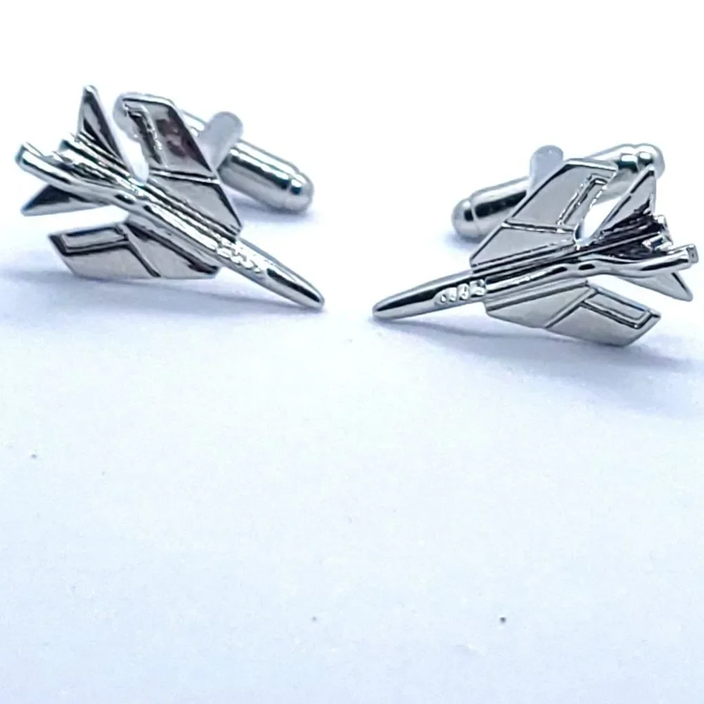 Men's Fighter Jet Silver Cufflinks Tuxedo Formal Aviation Pilot Airplane Plane